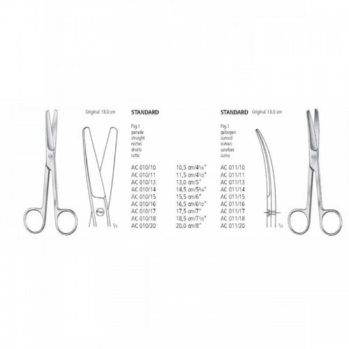 Forbici per chirurgia rette Standard con punta smussa 10,5cm